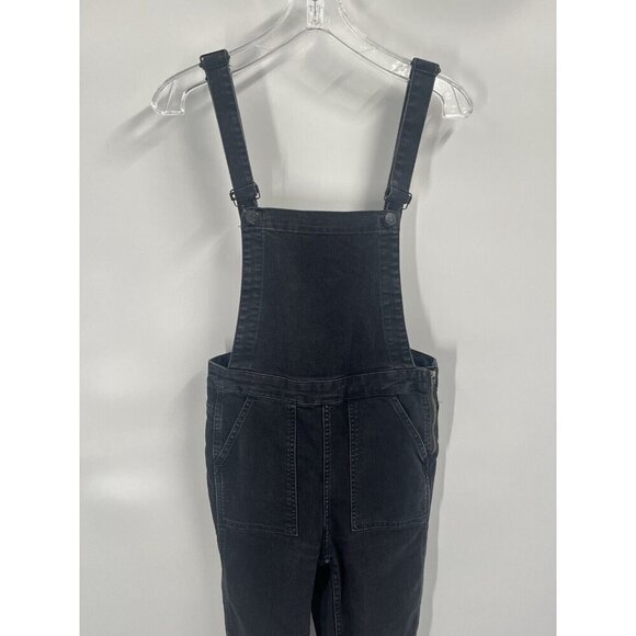 Madewell Black Denim Skinny Overalls Lunar Wash Sz Small J7955 Side Zip - Picture 3 of 8